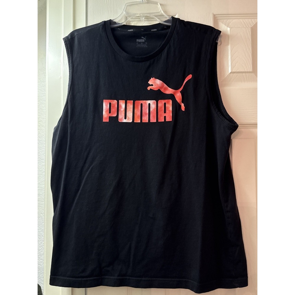 Puma Mens Sleeveless Shirt Black Red Gradient Logo Tank Top XL